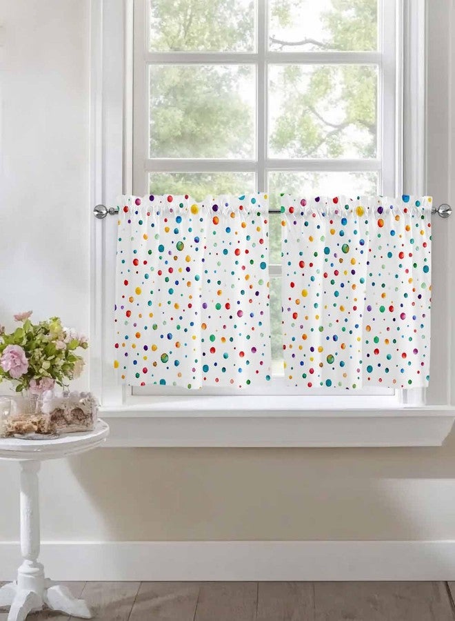 Jolunifun Bohemia Colorful Kitchen Curtain 24 Inch Length, Small Short Cafe Tiers Curtains Drape, Rainbow Boho Colored Polka Dot, 2 Panel Window Treatment Rod Pocket Drapery Panels Curtains 55x24 - Image 4